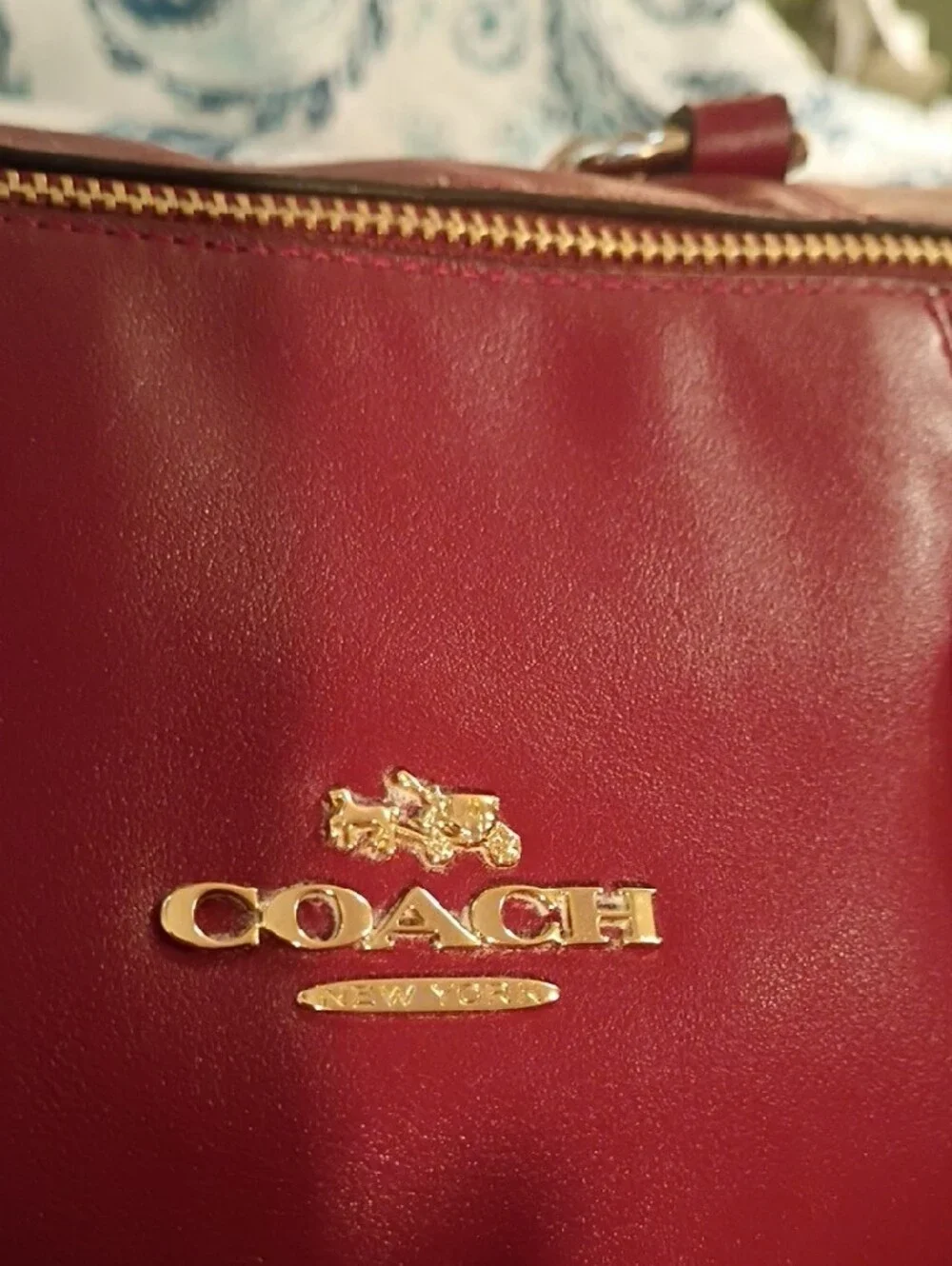 Coach Deep Red Leather Satchel with Gold Hardware